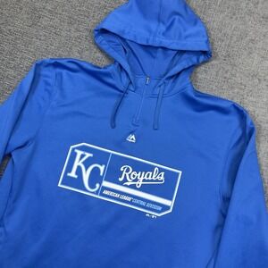 Kansas City Royals Hoodie MLB Authentic Majestic 1/4 Zip Sweatshirt XL Blue